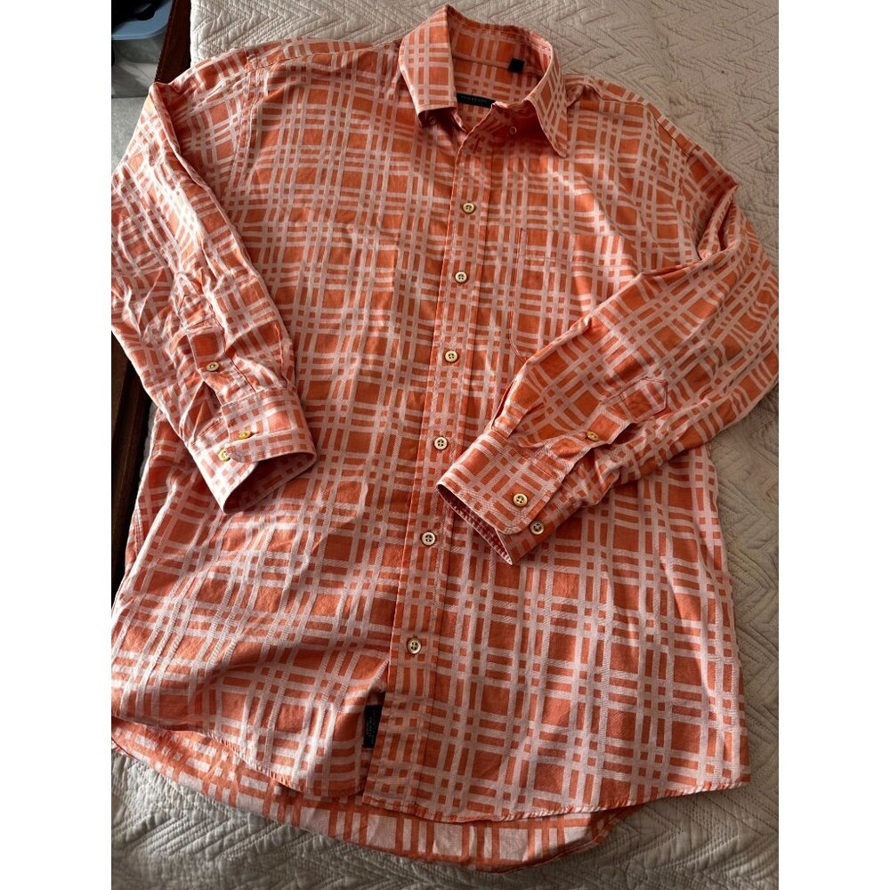 Burberry London coral checked L/S button down men's shirt Medium